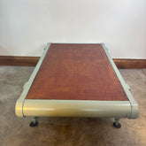 Wood & Wicker Top Coffee Table with Brass Detail in Sage Green, Sku: 033021